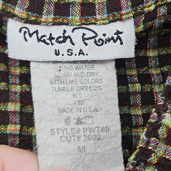 Match Point Seersucker Gingham Plaid Button Up Top Womens Size M Boxy Lagenlook - Picture 8 of 11